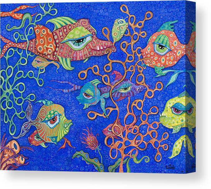 Fish In The Ocean Canvas Print featuring the painting Ocean Carnival by Tanielle Childers