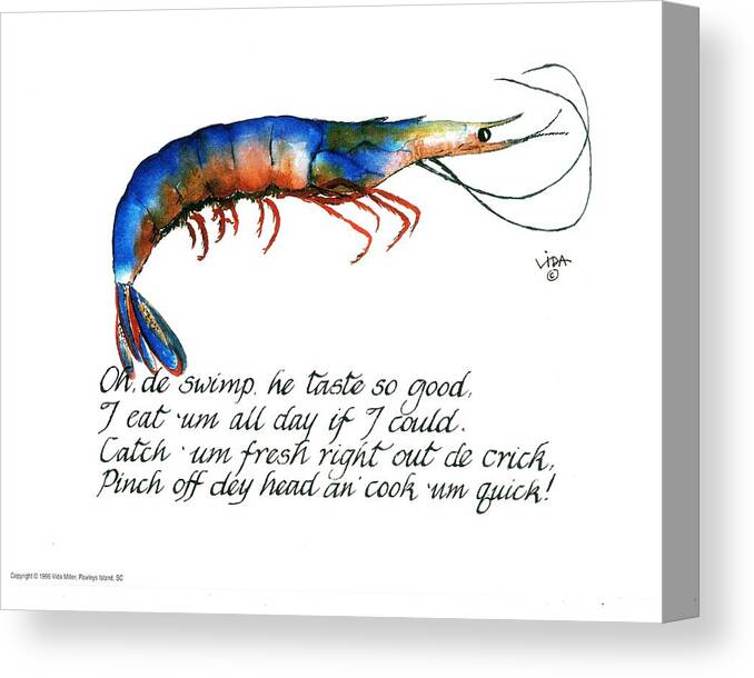 Gullah Shrimp Verse Canvas Print featuring the painting Oh de swimp by Vida Miller