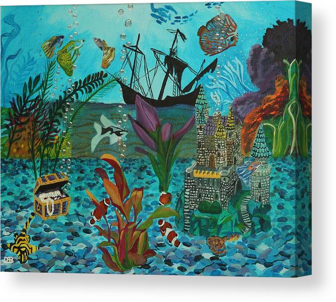 Fish Canvas Print featuring the painting Oh look a Castle by David Bigelow