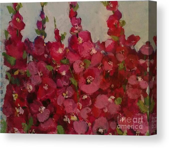 Floral Canvas Print featuring the painting Oh My Hollyhocks by Sherry Harradence
