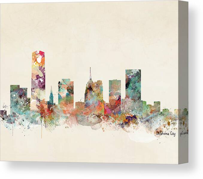 Oklahoma City City Skyline Canvas Print featuring the painting Oklahoma City Oklahoma Skyline by Bri Buckley