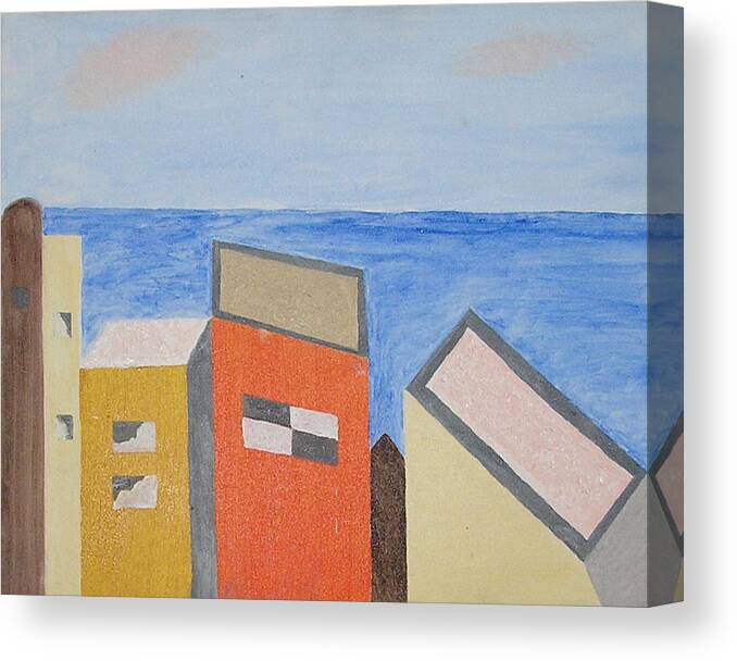 Seaside Canvas Print featuring the mixed media Old Buildings at the Seashore by Harris Gulko