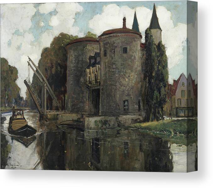 Old Drawbridge Canvas Print featuring the painting Old drawbridge, Bruges by Celestial Images