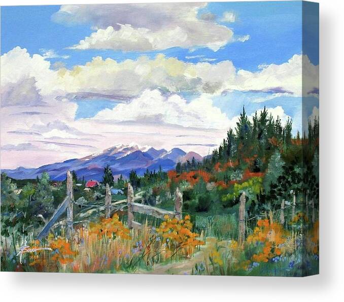 Mountains Canvas Print featuring the painting Old North Fence-In Colorado by Adele Bower
