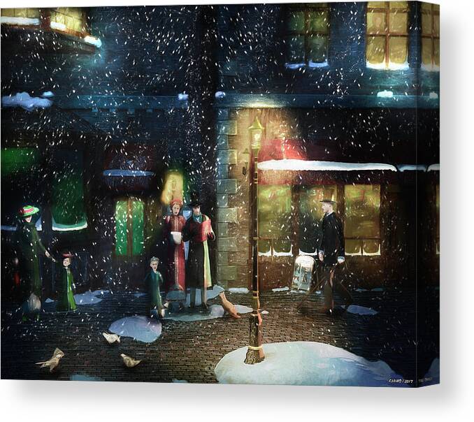 Boy Canvas Print featuring the digital art Old Town Christmas Eve by Ken Morris