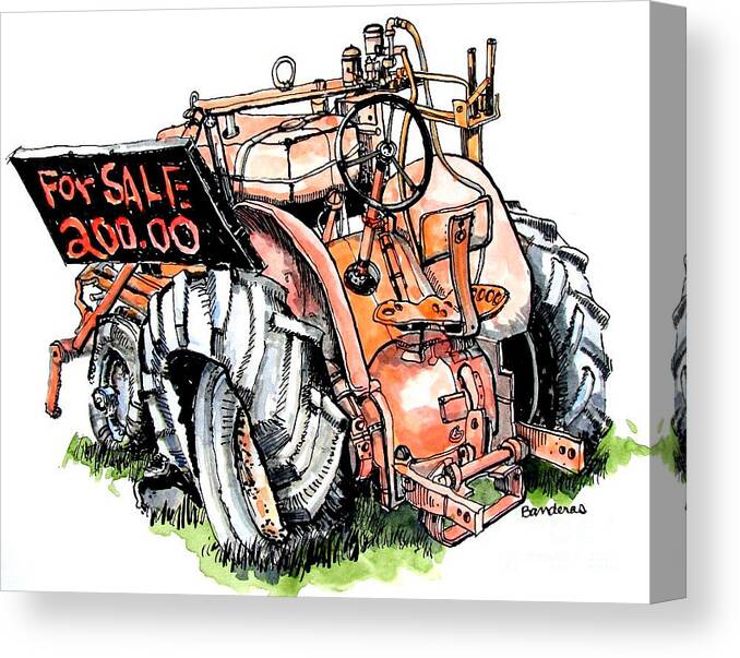 Tractor Canvas Print featuring the painting Old Tractor by Terry Banderas