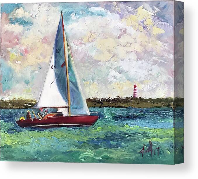 Seascape Canvas Print featuring the painting Ollie and Molly Take Mara Sailing by Josef Kelly