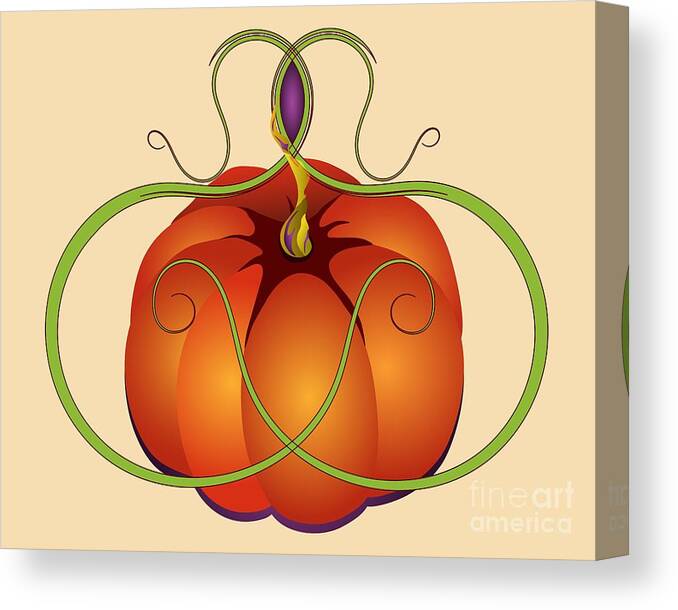 Pumpkin Canvas Print featuring the digital art Orange Curvy Autumn Pumpkin Graphic by MM Anderson