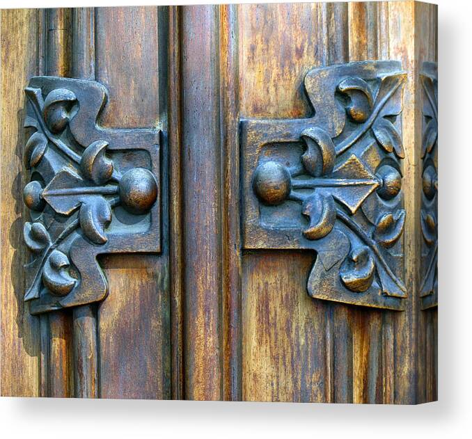 Door Canvas Print featuring the photograph Ornate Door Handles by Dave Mills