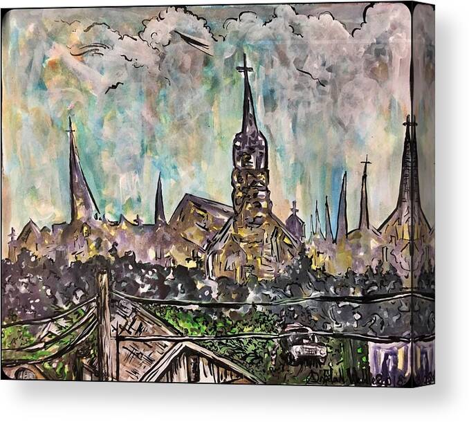 Cityscape Canvas Print featuring the mixed media Our Lady of the Lake University in the Distance by Angela Weddle