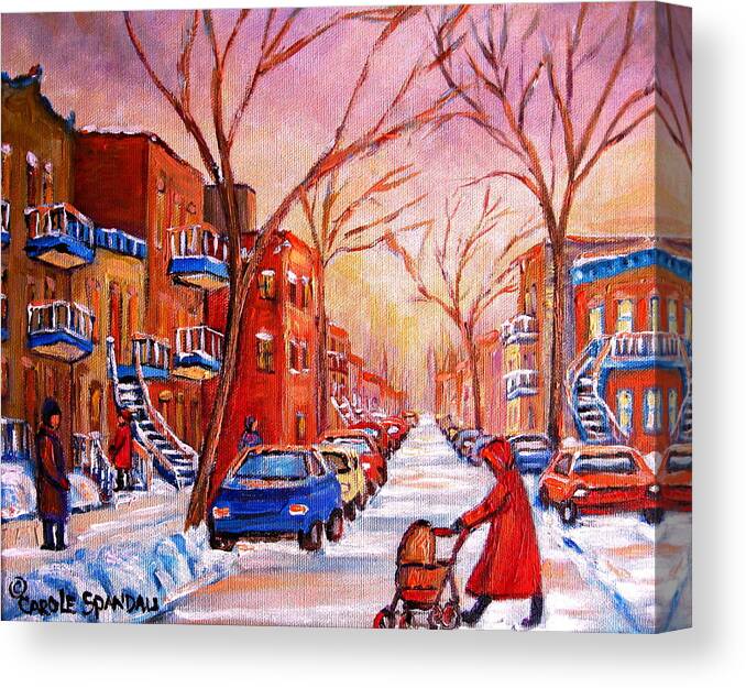 Montreal Canvas Print featuring the painting Out for a Walk with Mom by Carole Spandau