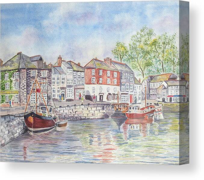 Padstow Canvas Print featuring the digital art Padstow Village Harbour by Laura Richards