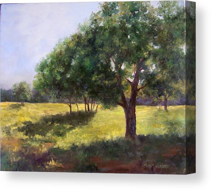 Landscape Canvas Print featuring the painting Painting of Sunlit Meadow by Cheri Wollenberg