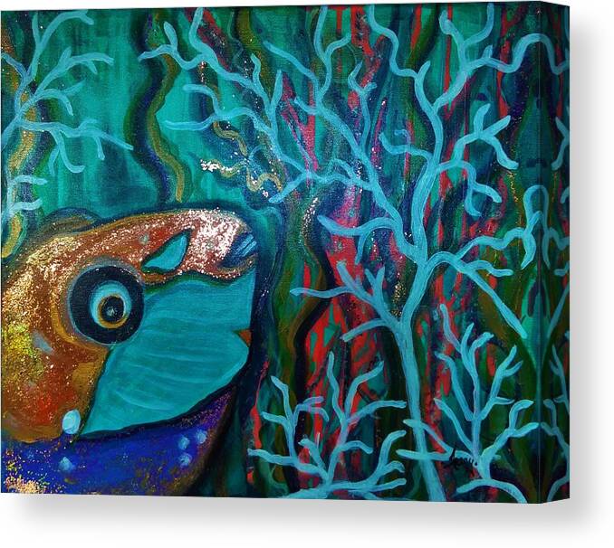 Fish Canvas Print featuring the painting Parrot Head by Tracy- Kunce McDurmon