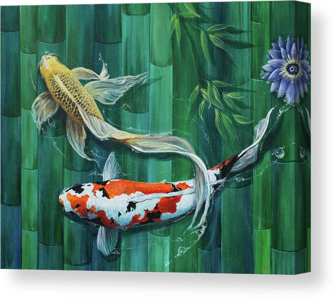 Koi Pond Canvas Print featuring the painting Peace And Strength by Vivian Casey Fine Art