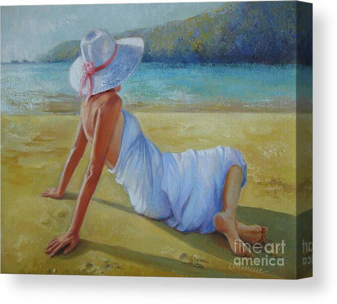 Woman Canvas Print featuring the painting Peaceful moments by Elena Oleniuc