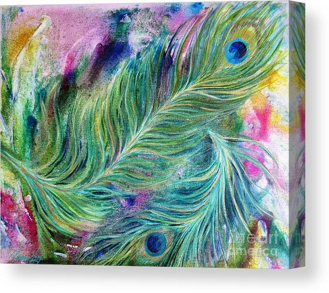 Peacock Feathers Canvas Print featuring the painting Peacock Feathers Bright by Denise Hoag