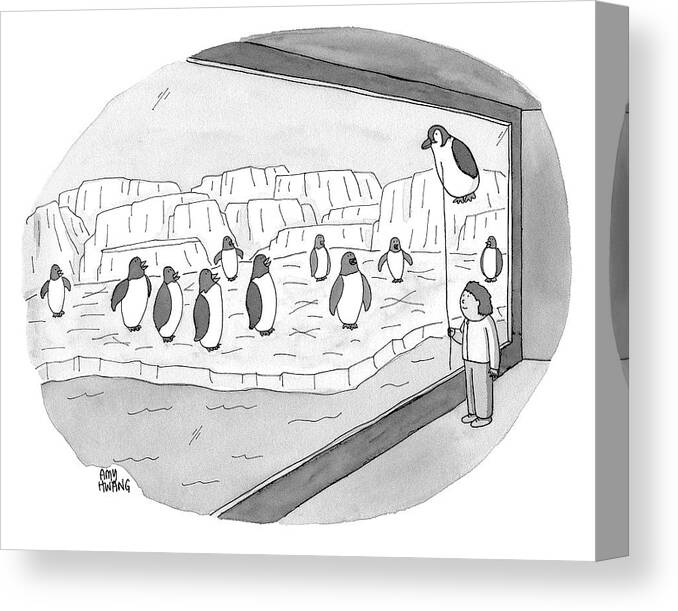 Penguin Canvas Print featuring the drawing Penguins by Amy Hwang