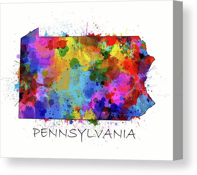 Pennsylvania Canvas Print featuring the digital art Pennsylvania Map Color Splatter by Bekim M