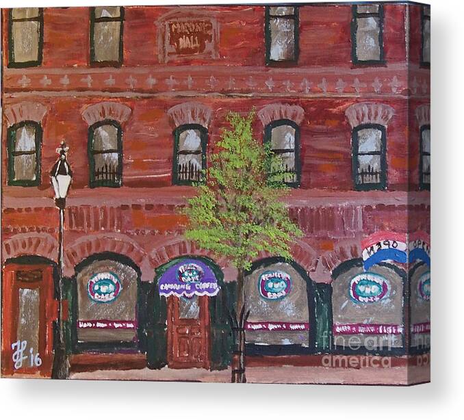 #perfectoscafe #kennebunk #shopfronts Canvas Print featuring the painting Perfecto's Cafe by Francois Lamothe