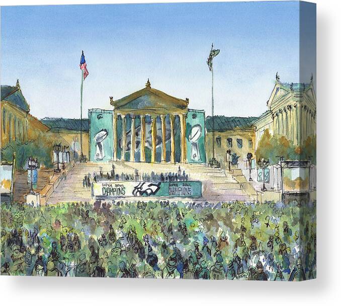 Philadelphia Eagles Super Bowl Nfl Football Champion Art Museum Philly Phila Parade Canvas Print featuring the painting Philadelphia Eagles, Flying High by Elissa Poma