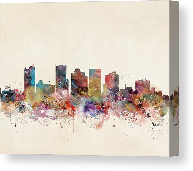 Phoenix Canvas Print featuring the painting Phoenix Arizona Skyline by Bri Buckley