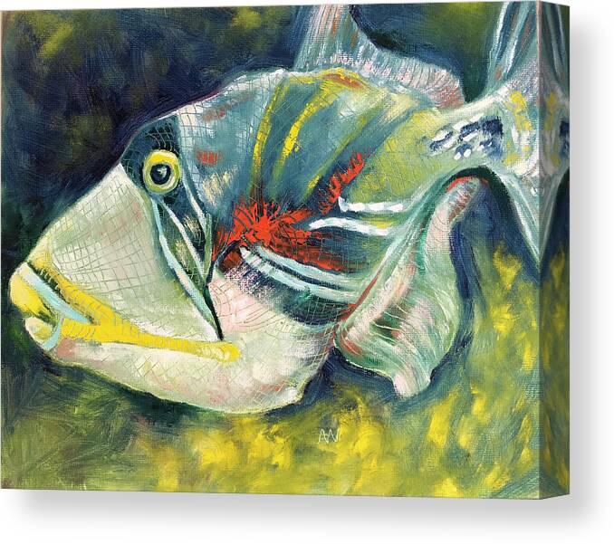 Trigger Fish Canvas Print featuring the painting Picasso Trigger Fish by AnneMarie Welsh