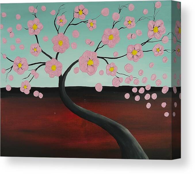 Abstract Canvas Print featuring the painting Pink Blooming Tree by Edwin Alverio
