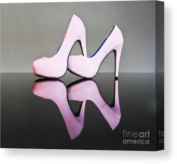 Stiletto Canvas Print featuring the photograph Pink Stiletto Shoes by Terri Waters