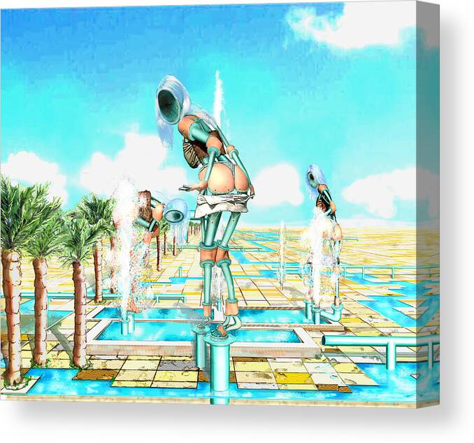 Pipe Figures Creating On Oasis Canvas Print featuring the digital art Pipe Human Figures Creating on Oasis Number One by Leo Malboeuf