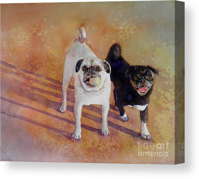 Pugs Canvas Print featuring the painting Playtime by Amy Kirkpatrick