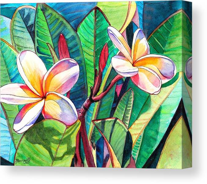 Plumeria Canvas Print featuring the painting Plumeria Garden by Marionette Taboniar