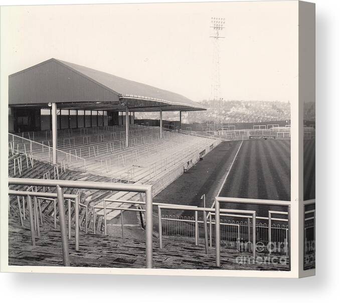  Canvas Print featuring the photograph Plymouth Argyle - Home Park - Lyndhurst Stand 1 - BW - 1960s by Legendary Football Grounds