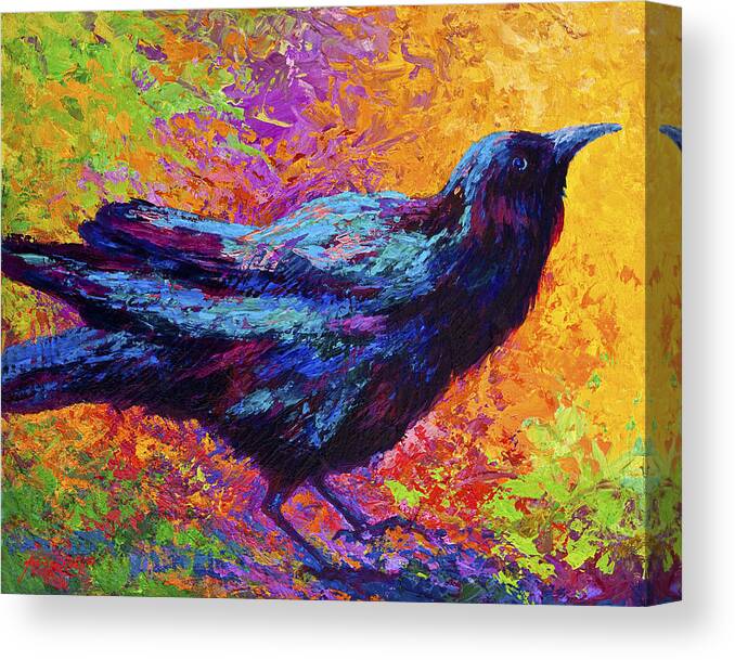 Crows Canvas Print featuring the painting Poised - Crow by Marion Rose