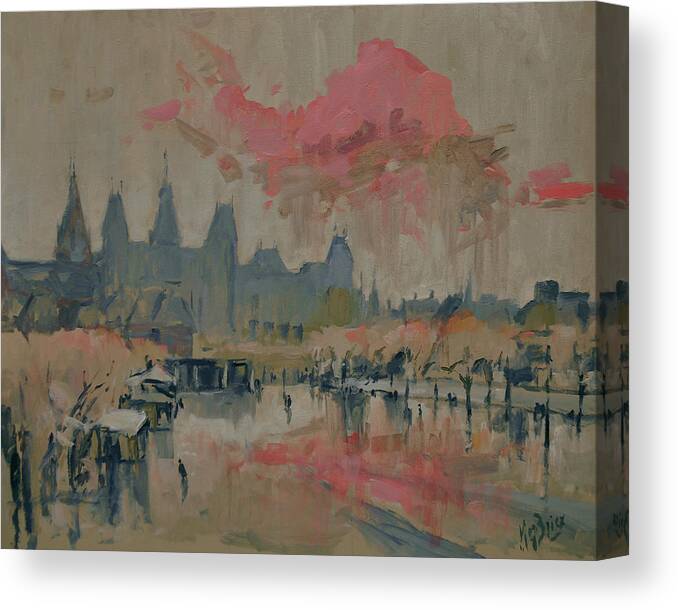 Amsterdam Canvas Print featuring the painting Pokkenweer Museum Square in Amsterdam by Nop Briex