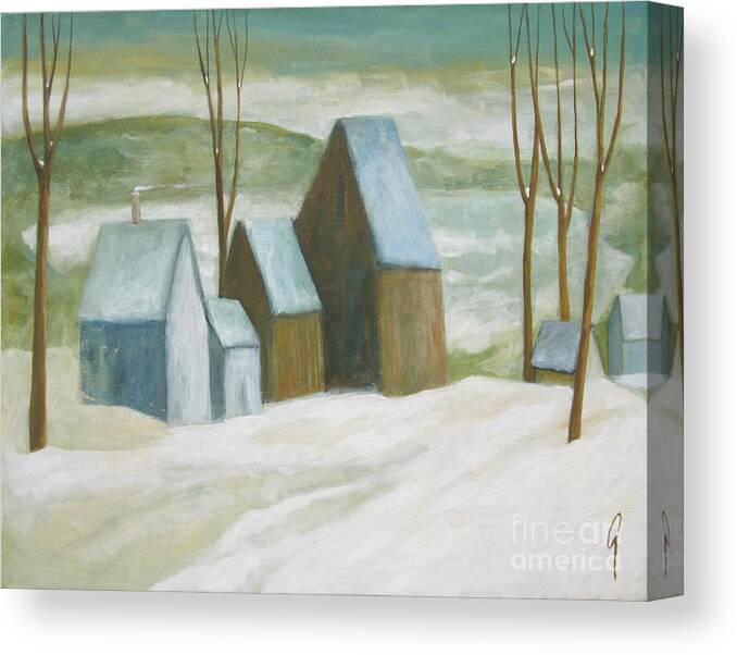 Winter Canvas Print featuring the painting Pond Farm In Winter by Glenn Quist