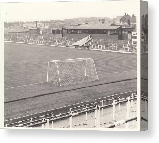  Canvas Print featuring the photograph Port Vale - Vale Park - Lorne Street Stand 1 - BW - September 1968 by Legendary Football Grounds