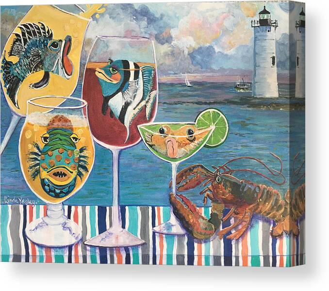 Happy Hour Canvas Print featuring the painting Portsmouth Happy Hour by Linda Kegley