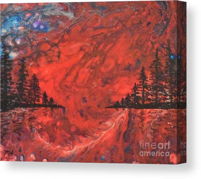 Pour Canvas Print featuring the painting Pour - Red and Pines by Monika Shepherdson