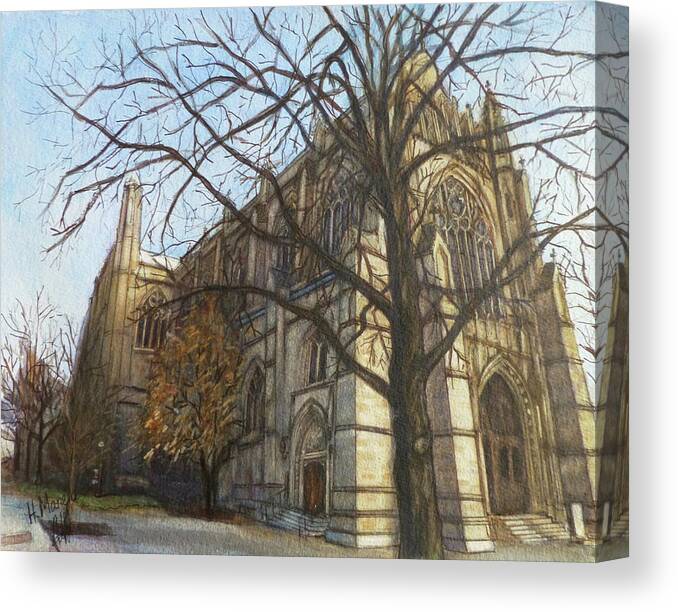 Princeton Canvas Print featuring the painting Princeton University Chapel by Henrieta Maneva