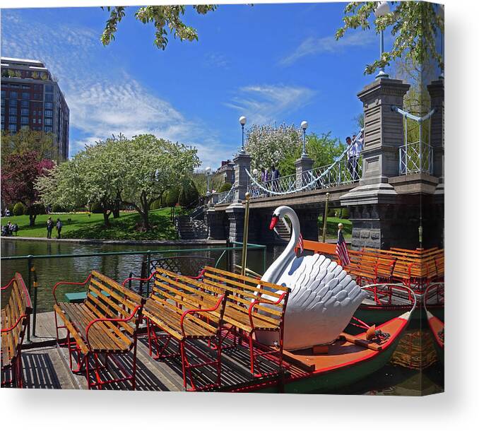 Public Canvas Print featuring the photograph Public Garden Swan Boat in the Spring Boston MA by Toby McGuire