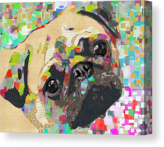 Pug Canvas Print featuring the mixed media Pug Collage by Claudia Schoen