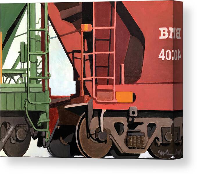 Train Art Canvas Print featuring the painting Railroad Cars - realistic train oil painting by Linda Apple