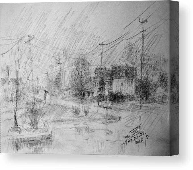 Rainy Day Canvas Print featuring the painting Rainy Day by Ylli Haruni