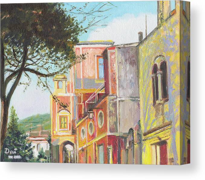 Coloured Buildings Canvas Print featuring the painting Ravello Eclectic Architecture by Dai Wynn