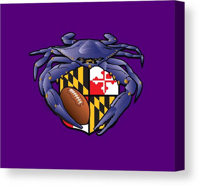 Baltimore Ravens Canvas Print featuring the digital art Raven Crab Football Maryland Crest by Joe Barsin