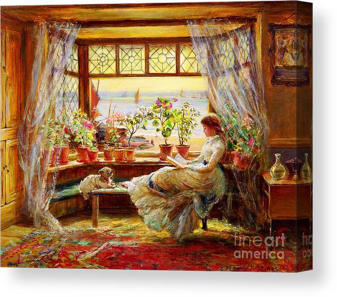 Charles James Lewis Canvas Print featuring the painting Reading by the Window #1 by Celestial Images