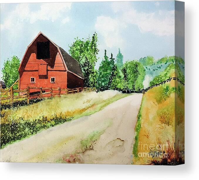 Barn Canvas Print featuring the painting Red Barn Near Steamboat Springs by Tom Riggs