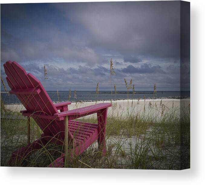 Beach orange Beach Canvas Print featuring the photograph Red Chair View by Just Birmingham