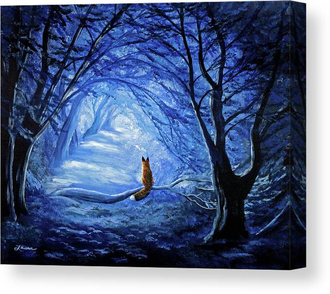 Red Fox Canvas Print featuring the painting Red Fox in Blue Cypress Grove by Laura Iverson